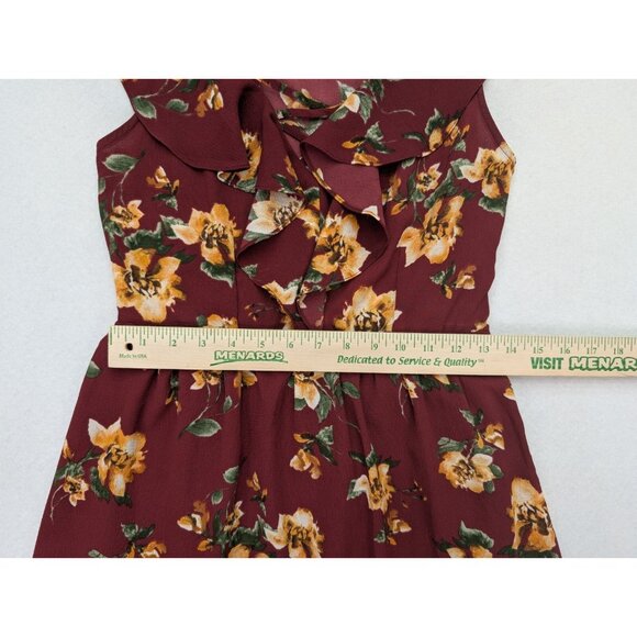 Sweet Wanderer Women's Dress Size Small Maroon Floral Print Ruffle Boho Bohemian - Picture 9 of 15